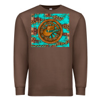 Chestnut cowboy hat turquoise aztec background old wheel Premium Sweatshirt - Artiststas