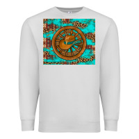 Dove Grey cowboy hat turquoise aztec background old wheel Premium Sweatshirt - Artiststas