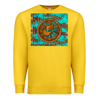 Lemon cowboy hat turquoise aztec background old wheel Premium Sweatshirt - Artiststas