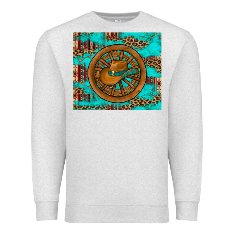 Cowboy Hat Turquoise Aztec Background Old Wheel Premium Sweatshirt by Artiststas | Teevron