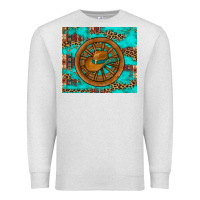 Oatmeal Heather cowboy hat turquoise aztec background old wheel Premium Sweatshirt - Artiststas
