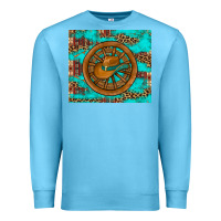 Ocean Blue cowboy hat turquoise aztec background old wheel Premium Sweatshirt - Artiststas