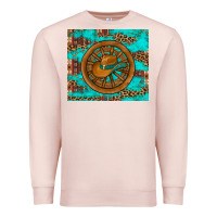 Pale Pink cowboy hat turquoise aztec background old wheel Premium Sweatshirt - Artiststas