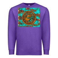 Purple cowboy hat turquoise aztec background old wheel Premium Sweatshirt - Artiststas