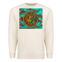 Sandshell cowboy hat turquoise aztec background old wheel Premium Sweatshirt - Artiststas