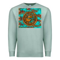 Seafoam cowboy hat turquoise aztec background old wheel Premium Sweatshirt - Artiststas