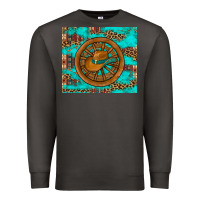 Smoke cowboy hat turquoise aztec background old wheel Premium Sweatshirt - Artiststas