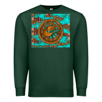 Sports Green cowboy hat turquoise aztec background old wheel Premium Sweatshirt - Artiststas