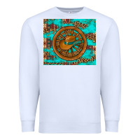 White cowboy hat turquoise aztec background old wheel Premium Sweatshirt - Artiststas