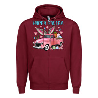 Burgundy Happy Easter truck Zipper Hoodie - OliviaCreatesArt