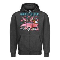 Charcoal Heather Happy Easter truck Zipper Hoodie - OliviaCreatesArt