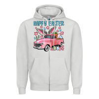 Dove Grey Happy Easter truck Zipper Hoodie - OliviaCreatesArt