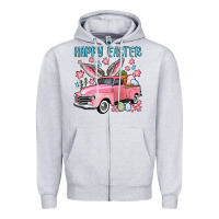 Heather Grey Happy Easter truck Zipper Hoodie - OliviaCreatesArt