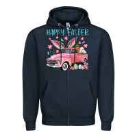 Navy Happy Easter truck Zipper Hoodie - OliviaCreatesArt