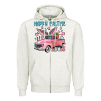 Oatmeal Heather Happy Easter truck Zipper Hoodie - OliviaCreatesArt