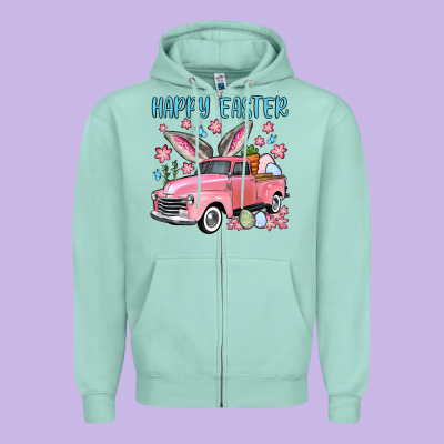 Happy Easter Truck Zipper Hoodie Designed By Oliviacreatesart