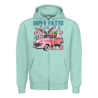 Seafoam Happy Easter truck Zipper Hoodie - OliviaCreatesArt
