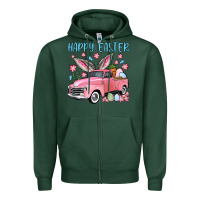 Sports Green Happy Easter truck Zipper Hoodie - OliviaCreatesArt