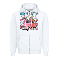 White Happy Easter truck Zipper Hoodie - OliviaCreatesArt