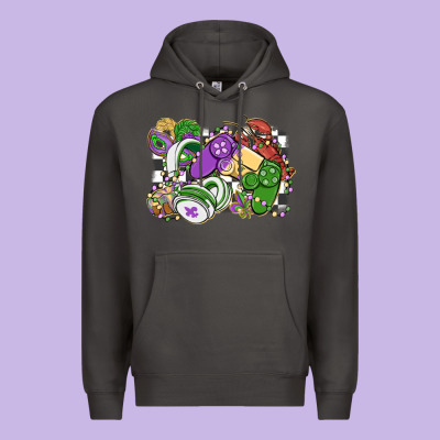 Gamer Mardi Gras Game Controller Premium Hoodie Designed By Maliassmallbusiness