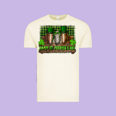 Vintage Tee happy st. patricks day horses with leprechaun