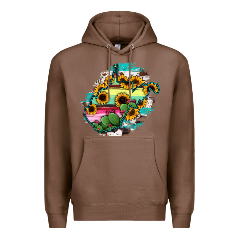 West Virginia Map Sunflower Cactus Serape Premium Hoodie by RanaPortraitStore | Teevron