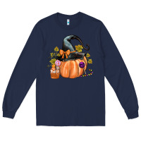 Navy Kids Pumpkin with Halloween Long Sleeve Tee - texasbilliewilder