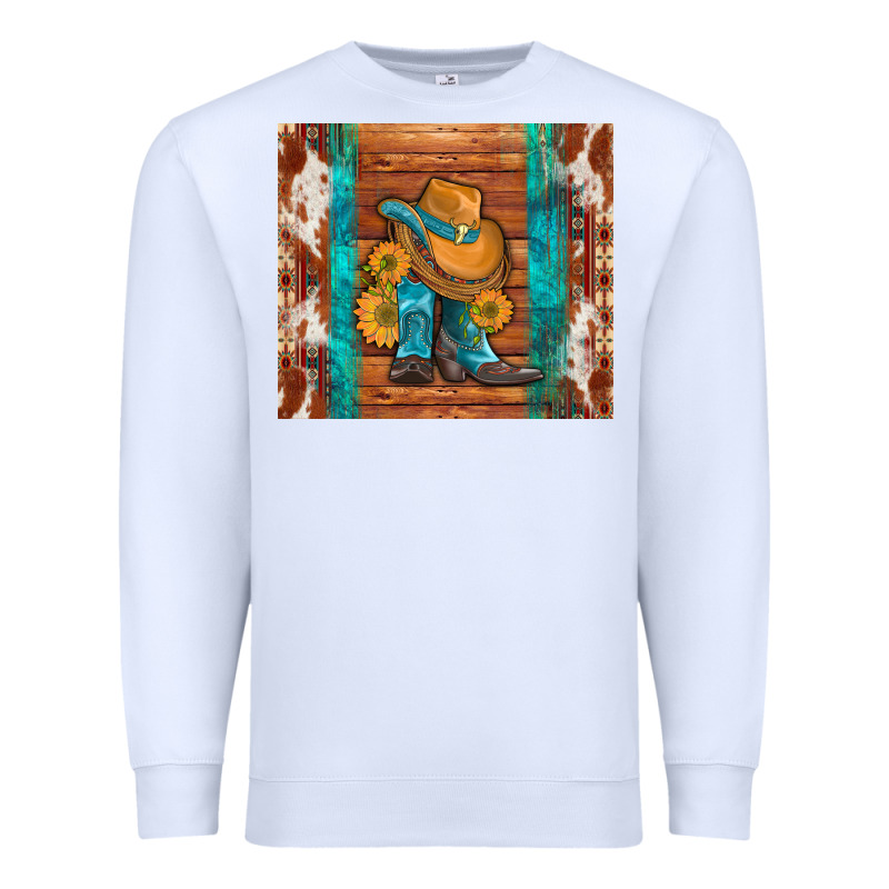 Cowboy Boots Turquoise Aztec Cowhide Premium Sweatshirt by Artiststas | Teevron