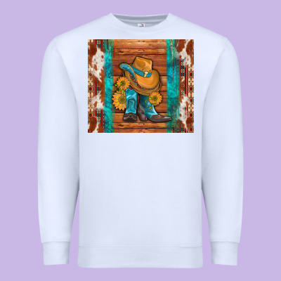 Cowboy Boots Turquoise Aztec Cowhide Premium Sweatshirt Designed By Artiststas