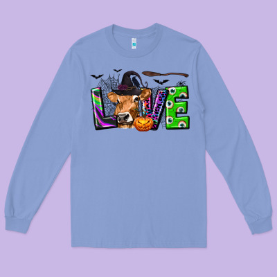 Love Halloween Cow Long Sleeve Tee Designed By Texasbilliewilder