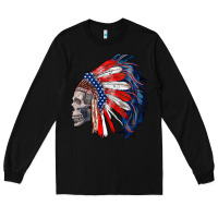Black american indian headdress with skull Long Sleeve Tee - RanaPortraitStore
