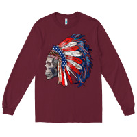 Burgundy american indian headdress with skull Long Sleeve Tee - RanaPortraitStore
