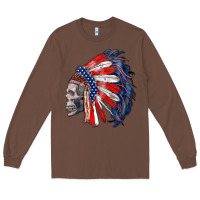 Chestnut american indian headdress with skull Long Sleeve Tee - RanaPortraitStore