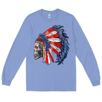 Colony Blue american indian headdress with skull Long Sleeve Tee - RanaPortraitStore