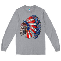 Heather Grey american indian headdress with skull Long Sleeve Tee - RanaPortraitStore