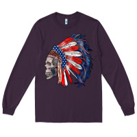 Plum american indian headdress with skull Long Sleeve Tee - RanaPortraitStore