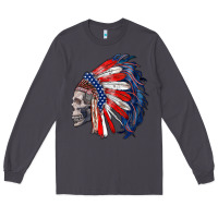 Smoke american indian headdress with skull Long Sleeve Tee - RanaPortraitStore