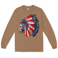 Toasted Coconut american indian headdress with skull Long Sleeve Tee - RanaPortraitStore