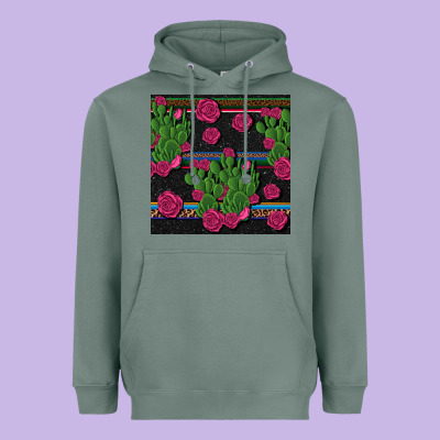 Mexican Rose And Cactus Seamless Pattern Heavyweight Hoodie Designed By Bundleandbundleshop