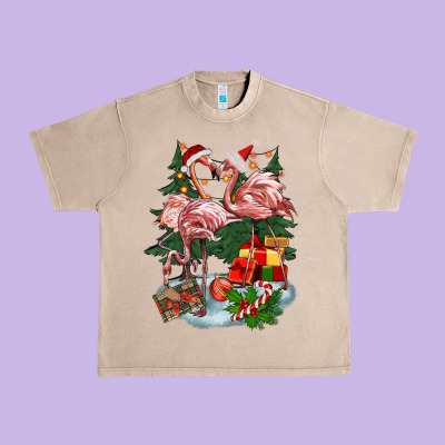 Christmas Flamingo Urban Heavy Tee Designed By Barkaloodesign