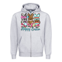 Heather Grey Happy Easter western peeps Zipper Hoodie - OliviaCreatesArt