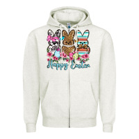 Oatmeal Heather Happy Easter western peeps Zipper Hoodie - OliviaCreatesArt
