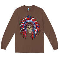 Chestnut american flag indian headdress with skull Long Sleeve Tee - RanaPortraitStore