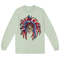 Matcha american flag indian headdress with skull Long Sleeve Tee - RanaPortraitStore