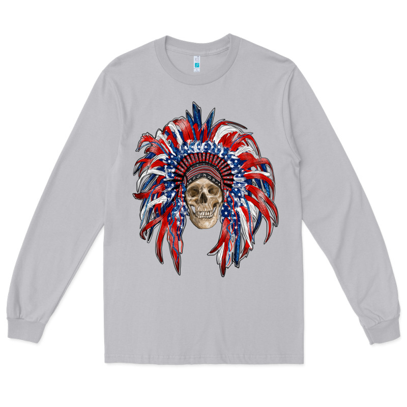 American Flag Indian Headdress With Skull Long Sleeve Tee by RanaPortraitStore | Teevron