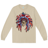 Mushroom american flag indian headdress with skull Long Sleeve Tee - RanaPortraitStore