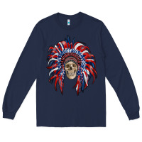 Navy american flag indian headdress with skull Long Sleeve Tee - RanaPortraitStore
