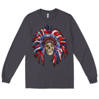 Smoke american flag indian headdress with skull Long Sleeve Tee - RanaPortraitStore