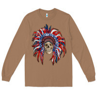 Toasted Coconut american flag indian headdress with skull Long Sleeve Tee - RanaPortraitStore