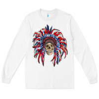 White american flag indian headdress with skull Long Sleeve Tee - RanaPortraitStore